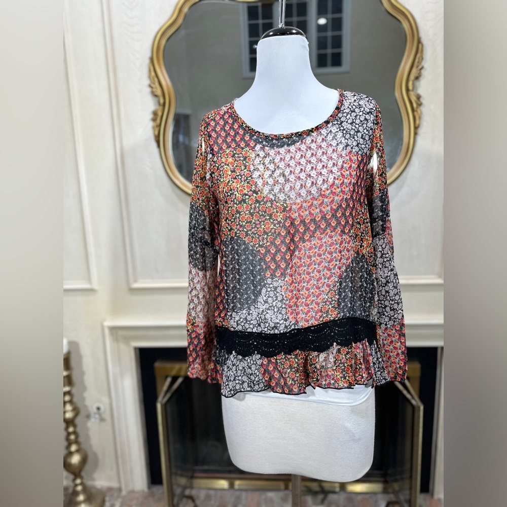 Cha Cha Vente Floral Patchwork Blouse Petite‎ Medium Boho Whimsigoth